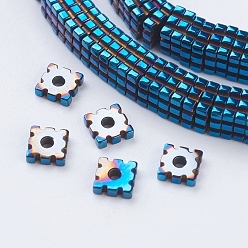 Blue Plated PVD Vacuum Plating Electroplate Non-magnetic Synthetic Hematite Beads Strands, Grade A, Square, Blue Plated, 4x4x1mm, Hole: 1mm, about 390pcs/strand, 15.7 inch(40cm)