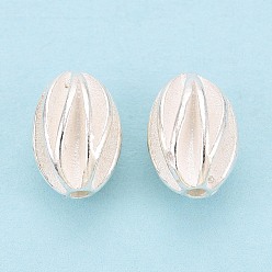 Серебро 925 шарики стерлингового серебра, гофрированный овал, серебряные, 11.5x8.5 мм, отверстие : 1.6 мм