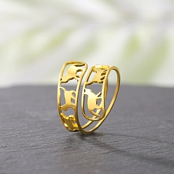 Настоящее золото 18K 304 из нержавеющей стали манжеты кольца, форма кошки, реальный 18 k позолоченный, 15 мм, размер США 9 3/4 (19.5 мм)