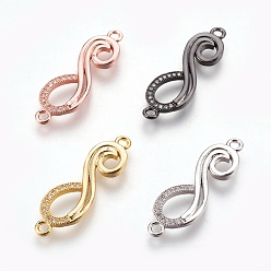 Mixed Color Brass Micro Pave Cubic Zirconia Links connectors, Long-Lasting Plated, Infinity, Lead Free & Nickel Free & Cadmium Free, Clear, Mixed Color, 31x9.5x2mm, Hole: 1.5mm