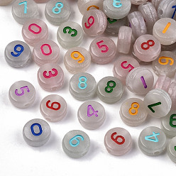 Mixed Color Luminous Acrylic Beads, Flat Round with Number, Mixed Color, 7x4mm, Hole: 1.5mm, about 3700pcs/500g