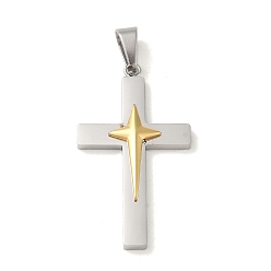 Золотой & Цвет Нержавеющей Стали Вакуумное покрытие pvd 304 подвески из нержавеющей стали, крест со звездой, религия, золотые и нержавеющая сталь цвет, 43x25x4.8 мм, отверстие : 8.5x5.5 мм