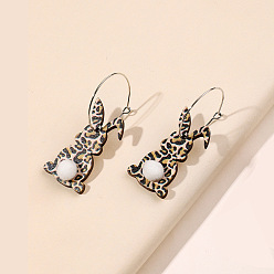 Светло-хаки Пасхальные деревянные серьги-подвески, кролик со слезой, платина, светлый хаки, 55x17 мм