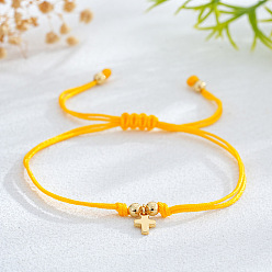 Золотистый Браслеты с подвесками в виде креста из латуни, регулируемые браслеты из шнура для женщин, золотые, 11.02 дюйм (28 см)