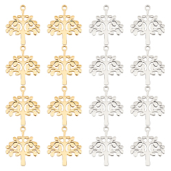Oro & Acero Inoxidable Color 16 piezas 2 colores chapado de iones (ip) 304 colgantes de acero inoxidable, árbol de la vida encantos, acero color oro y acero, 17x14.5x1.4 mm, agujero: 1.4 mm, 8 piezas / color