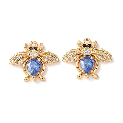 Васильковый Латунные микро проложить кубического циркония подвески, прелести пчел, без никеля , реальный 18 k позолоченный, васильковый, 15x17.5x4 мм, отверстие : 1.2 мм