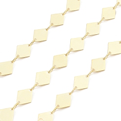 Real 18K Gold Plated Brass Rhombus Link Chains, Cadmium Free & Nickel Free & Lead Free, Unwelded, with Spool, Real 18K Gold Plated, 9x6x0.2mm