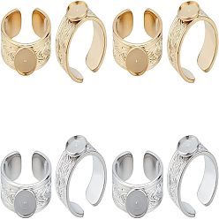 Золотой & Цвет Нержавеющей Стали 4 шт. 2 цвета 304 фурнитура для открытого манжетного кольца из нержавеющей стали, настройки пед ринга, плоско-круглые, золотые и нержавеющая сталь цвет, размер США 7 1/4 (17.5 мм), лоток : 8 мм, 2 шт / цвет