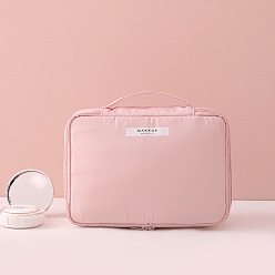 Pink Waterproof Portable Polyester Makeup Storage Bag, Travel Cosmetic Bag, Multi-functional Wash Bag, with Pull Chain and Handle, Pink, 16.5x23x8cm