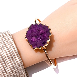 Фиолетовый Браслеты-манжеты из необработанного кварца с натуральными окрашенными друзами, неправильный самородок, фиолетовые, внутренний диаметр: 2-1/2 дюйм (6.5 см)