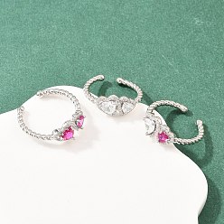 (52) Непрозрачная лаванда Латунные микропаве кубические цирконии манжеты открытые кольца для женщин, сердце, стойки покрытие, долговечный, без кадмия и без свинца, платина, разноцветные, размер США 7 1/4 (17.5 мм)