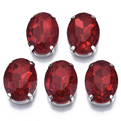 Светло-сиамский Шить на горный хрусталь, стекло горный хрусталь, многожильных ссылки, с настройками из нержавеющей стали, аксессуары для одежды, граненые, овальные, Light Siam, 18x13x6.5 мм, отверстие : 1.2 мм