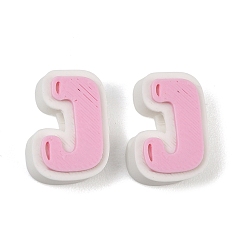 Letter J Cuentas de plástico europeo, abalorios de grande agujero, rosa, letra j, 17.5~18x8~20x8 mm, agujero: 4.5 mm