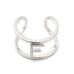 Letter F Кольцо-манжета с открытой буквой из прозрачного кубического циркония, платиновое латунное кольцо с двумя линиями для женщин, без свинца и без кадмия, буква f, размер США 6 (16.5 мм)