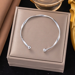 Нержавеющая Сталь Цвет 304 женские браслеты-манжеты из нержавеющей стали, твист, цвет нержавеющей стали, внутренний диаметр: 2.28 дюйм (5.8 см) x 2.40 дюйм (6.1 см)