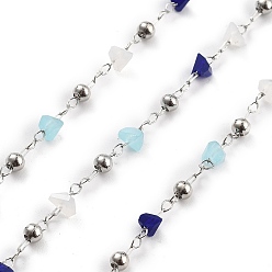 Разноцветный Цепочки из латунных и стеклянных бусин ручной работы, для ожерелья браслеты решений, долговечный, пайки, с катушкой, красочный, 4.5x4.5x3 мм, около 16.40 футов (5 м) / рулон