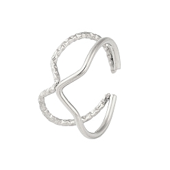 Нержавеющая Сталь Цвет Не тускнеет 304 открытые манжетные кольца из нержавеющей стали, кольцо крест-накрест для женщин, цвет нержавеющей стали, 9.4 мм