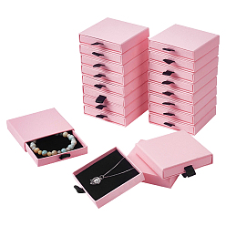 Pink Картонные коробки для упаковки ювелирных наборов, Для кольца, , Браслеты, с губкой внутри, квадратный, розовые, 8.1x7.6x1.8 см