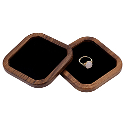Черный 2 Деревянные подносы для хранения ювелирных изделий с бархатной отделкой, предназначенные для колец., , Браслеты, Серьги, квадратный, чёрные, 9.4x9.4x0.8 см