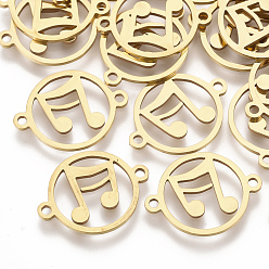 Золотой 201 соединительные звенья нержавеющие, лазерная резка, плоские круглые с музыкальная нота, золотые, 20x15x1 мм, отверстие : 1.6 мм