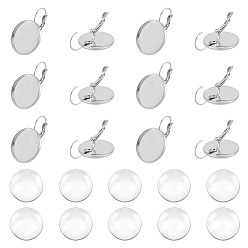 Розовыйы Золотой & Нервежающая Сталь 20 шт. 304 серьги с рычагом из нержавеющей стали, с плоской круглой оправой, с 20 прозрачными стеклянными кабошонами, цвет нержавеющей стали, лоток : 20 мм, 19.5~33.5x5.5~21.5 мм, штифты : 0.8 мм