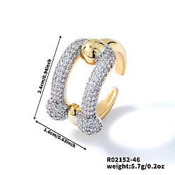 Золотой & Серебряный Геометрические латунные микропаве кубические цирконии манжеты открытые кольца для женщин, золотой и серебряный, 24x16 мм