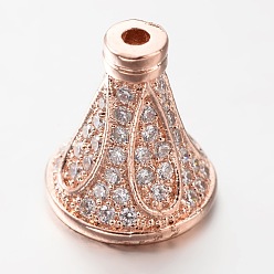Розовое Золото Латунные микро проложить кубического циркония шарик шишки, розовое золото , 13x12 мм, Отверстие : 1 мм & 6 мм