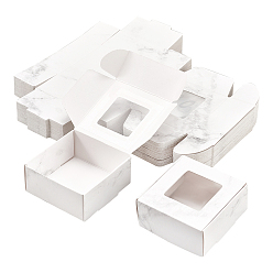 White Paper Candy Boxes, with Square Window, Bakery Box, Baby Shower Gift Box, Square with Marble Pattern, White, 5.7x5.7x2.7cm