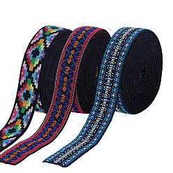 Color mezclado 9 yardas 3 estilos bandas elásticas planas de poliéster de estilo étnico, accesorios de la ropa, color mezclado, 25 mm, sobre 3.00 yardas (2.74m)/estilo