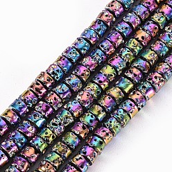 Разноцветный Гальванические бусины из натуральной лавы, Плоский круглый / диск, Heishi бусы, неровный, красочный, 4x3 мм, отверстие : 1 мм, около 134 шт / нитка, 15.55'' (39.5 см)