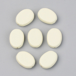 Beige Bemalte Naturholzperlen, Bleifrei, ellipsenförmige, beige, 18.5x13.5x6 mm, Bohrung: 1.2 mm