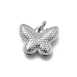 Платина Латунные подвески, бабочки прелести, долговечный, без свинца и без кадмия, стойки покрытие, с целью перехода в кольце, платина, 14x10.5x1.5 мм, отверстие : 3 мм