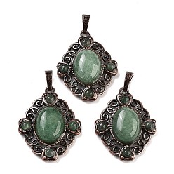 Зеленый Авантюрин Подвески в виде ромбов из натурального зеленого авантюрина, подвески из латуни красного медного тона, 34x27x8 мм, отверстие : 8x5 мм