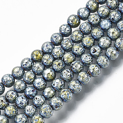 Светлый Стально-синий Гальванические бусины из натуральной лавы, круглые, неровный, светло-стальной синий, 4.5 мм, отверстие : 0.8 мм, около 88 шт / нитка, 15.75 дюйм (40 см)