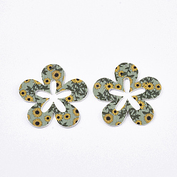 Dunkel olivgrün Pu-Leder große Anhänger, doppelseitiges Gänseblümchenmuster, Blume, dunkel olivgrün, 50x51x2 mm, Bohrung: 1 mm