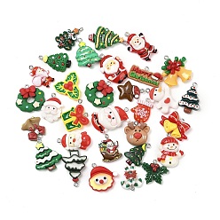 (52) Непрозрачная лаванда Рождественские подвески из непрозрачной смолы, с платиновыми тоновыми железными петлями, разнообразные, разноцветные, 15~33.5x16.5~29x5~11 мм, отверстие : 1.8~2 мм, 30 шт / комплект