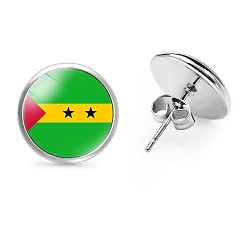 Разноцветный Плоские круглые стеклянные серьги-гвоздики на тему национального флага, серьги из платинового сплава, красочный, 12 мм