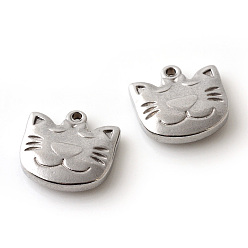 Stainless Steel Color Tarnish Resistant 201 Stainless Steel Kitten Pendants, Cat Head Shape, Stainless Steel Color, 14x14.5x3.5mm, Hole: 1.5mm