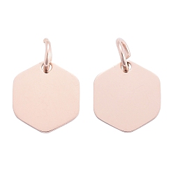 Розовое Золото Ионное покрытие (ip) 304 брелоки для штамповки из нержавеющей стали, с целью перехода в кольце, зеркальная полировка, шестигранный шарм, розовое золото , 11.5x10.5x1 мм, отверстие : 3.5 мм