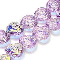 Фиолетовый Гальваническая краска для запекания стеклянные бусины нити, сердце, с покрытием AB цвета, с половиным покрытием, фиолетовые, 14.5x16x4.5 мм, отверстие : 1.2 мм, около 45 шт / нитка, 25.59'' (65 см)