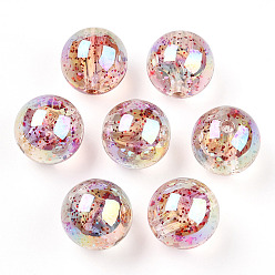 Сливовый УФ-покрытие радужными переливающимися акриловыми бусинами, бусинка в бусине с блестками, круглые, слива, 16x15.5 мм, отверстие : 2.7 мм