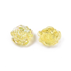 Champagne Amarillo Perlas de plástico abs transparente, medio-perforado, flor, amarillo champán, 15x16x6.5 mm, agujero: 1.2 mm