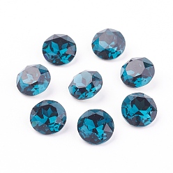 Denim Blue Pointed Back & Back Plated K9 Glass Rhinestone Cabochons, Grade A, Faceted, Flat Round, Denim Blue, 10x5mm
