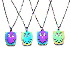 Rainbow Color 201 из нержавеющей стали ожерелья подвески, с кабельными цепями и когтями омара застежками, сова, Радуга цветов, 15-3/4 дюйм (40 см), 1.5 мм