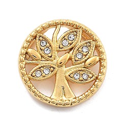 Настоящее золото 18K 304 подвески из нержавеющей стали, вакуумное покрытие pvd, со стразами, плоские круглые с дерева жизни, реальный 18 k позолоченный, 17x6 мм, отверстие : 6 мм