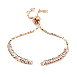 Настоящее золото 18K Изготовление прямоугольного браслета-слайдера из латуни с прозрачным кубическим цирконием, реальный 18 k позолоченный, 7-7/8 дюйм (20 см), отверстие : 1.8 мм