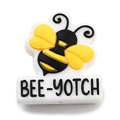 Золотистый Пищевые экологически чистые силиконовые фокусные шарики, пчелы со словом пчелиный двор, золотые, 25.5x28.5x9 мм, отверстие : 2.5 мм