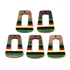 Trapezoid Подвески из ямайской цветной эпоксидной смолы и орехового дерева, геометрические прелести, трапециевидные, 37.5x27.5x3.5 мм, отверстие : 2 мм