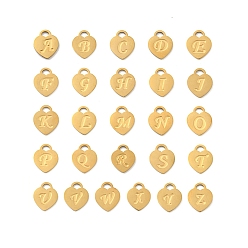 Золотой 26 шт. ионное покрытие (ip) 304 подвески из нержавеющей стали, лазерная резка, сердце с подвесками в виде буквы az, золотые, 15x12x1 мм, отверстие : 3x3.5 мм