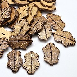 Coconut Brown 2 Holes Leaf Coconut Sewing Buttons, Coconut Brown, 32x20x3~5mm, Hole: 1mm